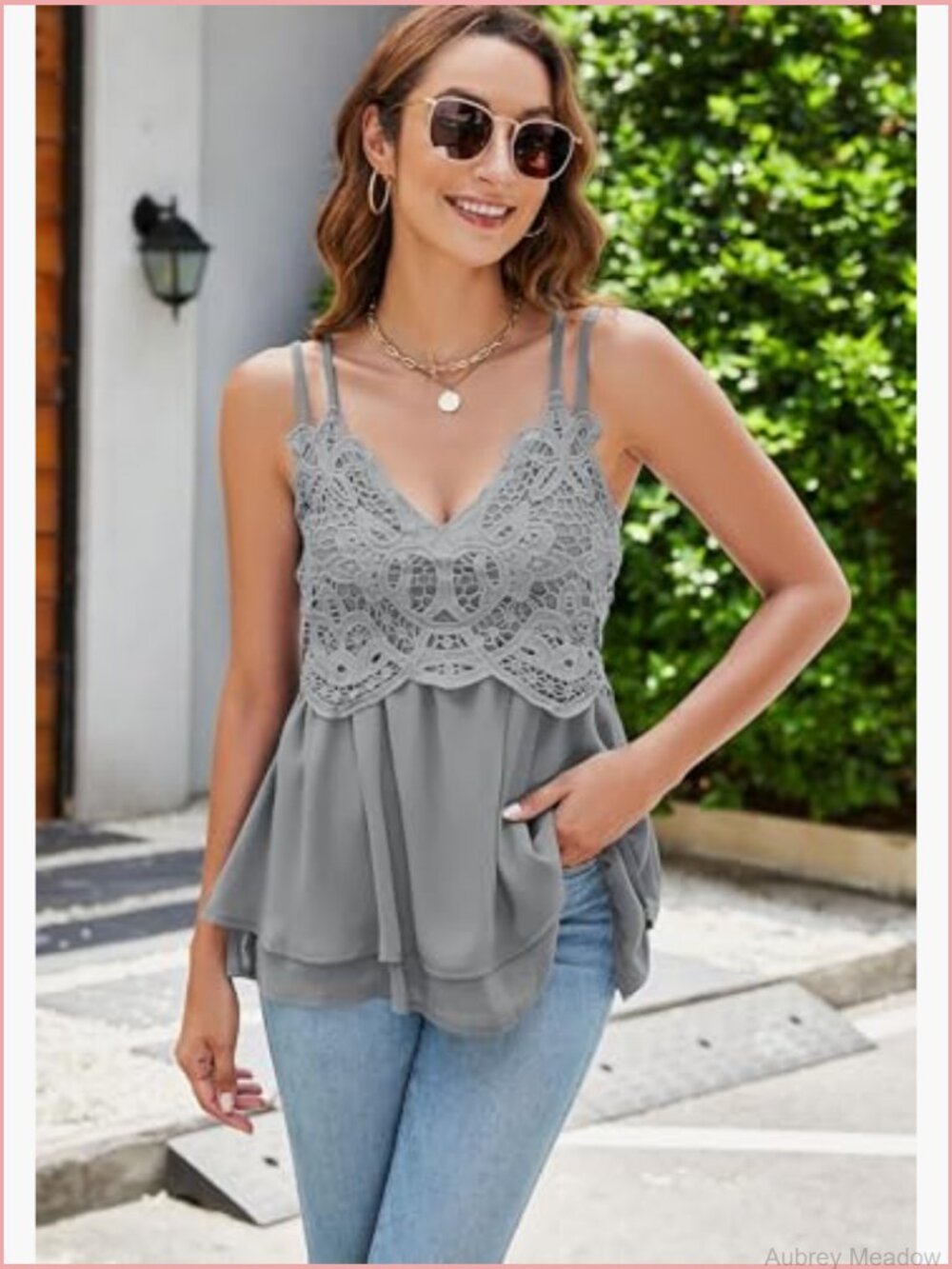 Lace Spaghetti Strap Cami Tank Top Sleeveless Babydoll Shirt - Picture 3 of 7
